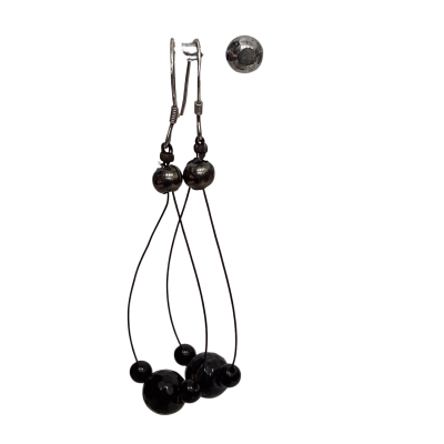  Womens Earrings Black  Beads/ Sterling Silver Hooks (Stamped S925)