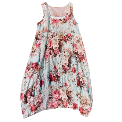 Colette Size M Teal, Pink Florals Sleeveless Midi Dress