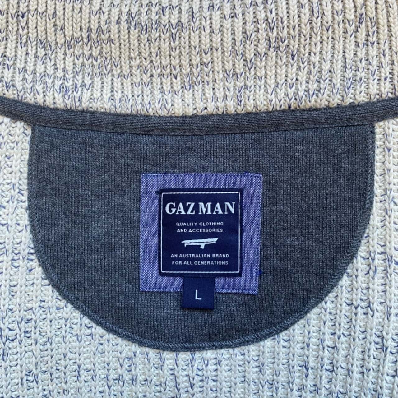 GAZMAN Men's Size L Cream & Navy Blue Half Zip Jumper (s)