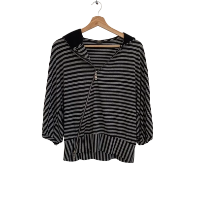 Jets Womens  Size S Hooded Jacket Short Sleeve Black  / Grey / Striped 