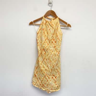 Rhythm Yellow Orange Fiesta Tie Dye Halter Mini Dress  Size 12 