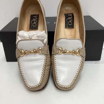  Womens Neo Italy leather Flats Beige / Gold / White size 37