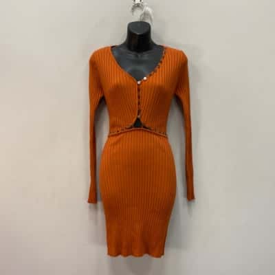 Sovere Womens  Size 12 Ribbed Stretch Convertible Mini Dress Ginger