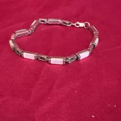  Women's 925 Silver Bracelet with  Mother of Pearl Inlay