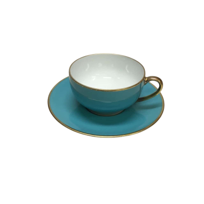 Legle Limoges Hand-painted Pastel Blue Teacup & Saucer With Gold Trim