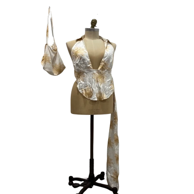 NEW Johansen Womens  Size M Halter Neck Top Off White / White 