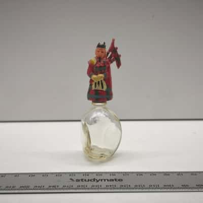 Vintage Scottish Bagpiper Novelty Miniature Glass Perfume Bottle Tartan