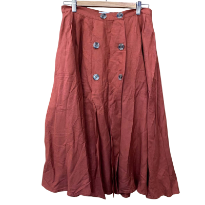Tigerlily Rust Brown Buttoned Linen Skirt Size 12 