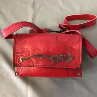 ROME Handcrafted Red Leather Crossbody Bag – Paisley Embossed