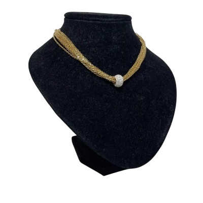  Womens 39-47cm Necklace Gold Look/White Crystal