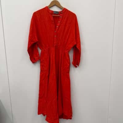 Watson x Watson Orange 100% Linen Midi Dress - Size 8 