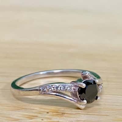 Sterling Silver Black Diamante Ring (Stamped 925)