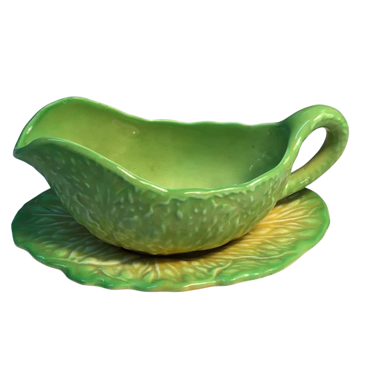 Vintage Cabbage Leaf Pitcher Boat and Saucer Gravy Jug(s)