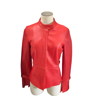 Blue Deep Red Leather Zip Jacket Size 42