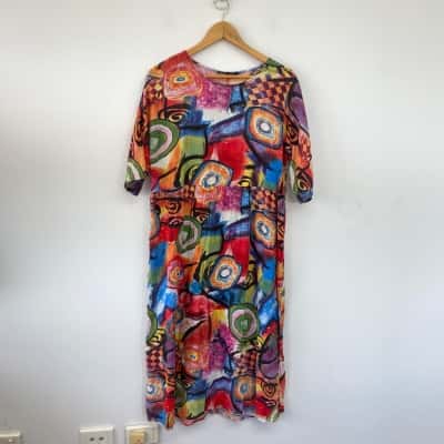 ZANZEA Colourful Print Short Sleeve Midi Dress  Size L