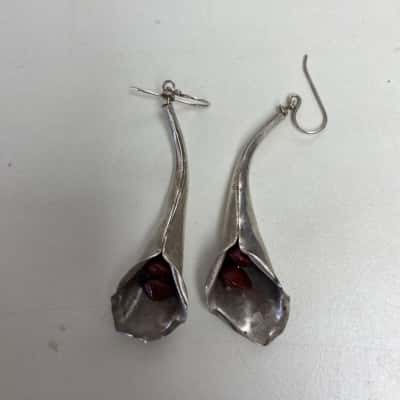 Sterling Silver Calla Lily Drop Earrings 