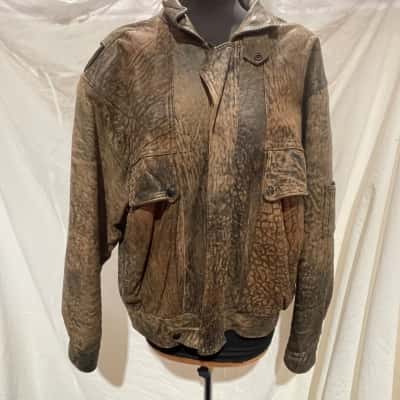 BELLA J Size L Leather Jacket Brown 