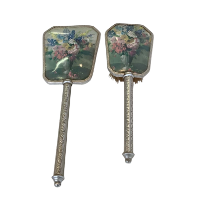 `Vintage’  Womens Ornate Handheld Mirror and Hair Brush, Made in England