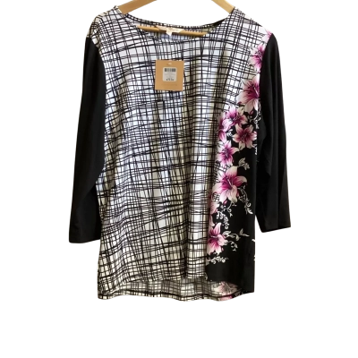 Noni B Womens  Size XL 3/4 Sleeve Top Black  / Pink  / White 