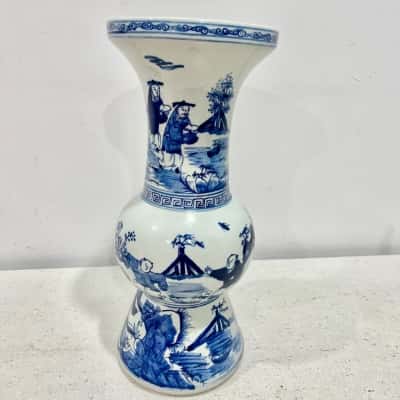 Vintage Porcelain Vase Blue & White Asian Design