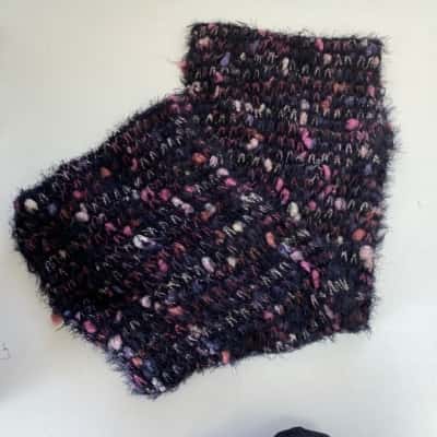 Katies Black Purple Colourful Fluffy Scarf One Size 