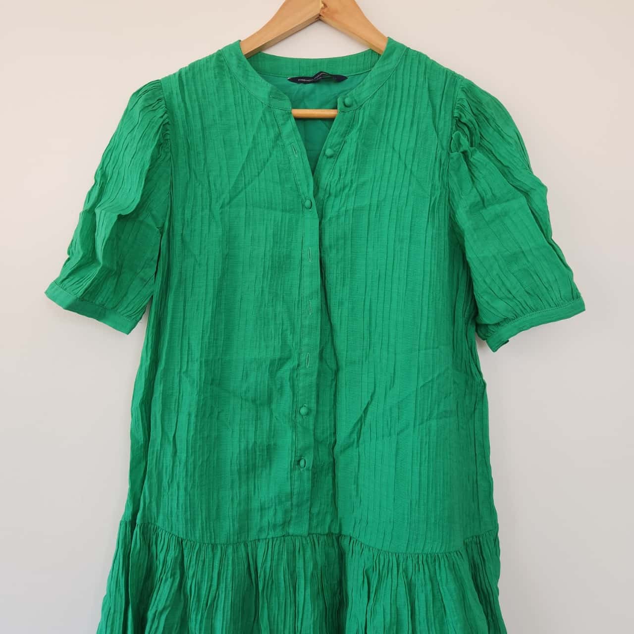 French Connection TEXTURED BUTTON THROUGH Jade Green DRESS Size 12/L(s)