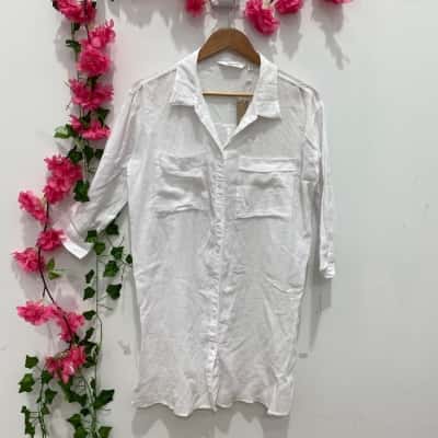 Glassons Womens 3/4 Sleeves Shirt Dress Size S White 