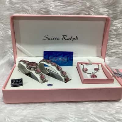 Womens Suisse Ralph Jewellery Set comprising of Watch, Bracelet, Earrings & matching Necklace all in silver tone
