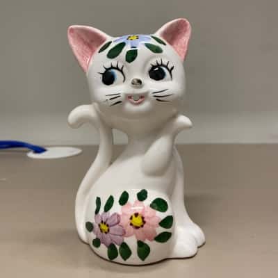Vintage Ceramic String-Wrapping Cats