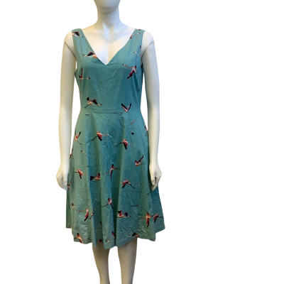 Revival Womens  Size 12 Bird Pattern Sleeveless Dress Teal Mix