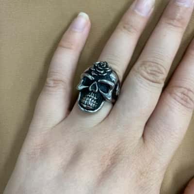  Mens Skull with Rose Ring