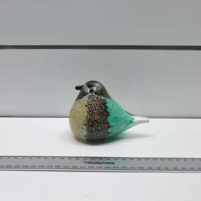 Hand Blown Art Glass Bird Figurine Paperweight Turquoise Speckled Brown Studio Glass