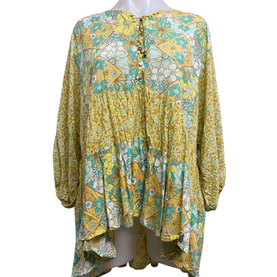 Jaase Womens  Size M 3/4 Sleeve Shirt Floral / Multicoloured / Teal / Yellow 