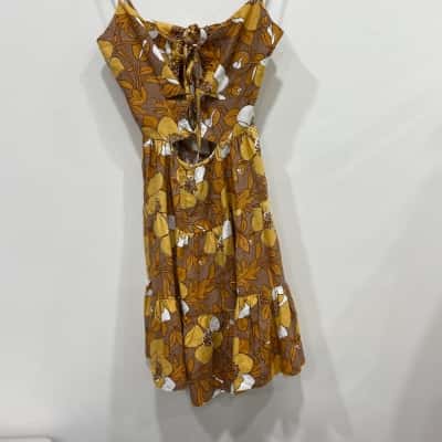 Ghanda Womens  Size M Mini Dress / Shoestring Strap Dress Brown / Floral / Multicoloured / Mustard / White 