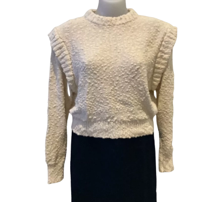 Saba. Cream Boucle Knit with Ruffle Shoulder Jumper   Size L 