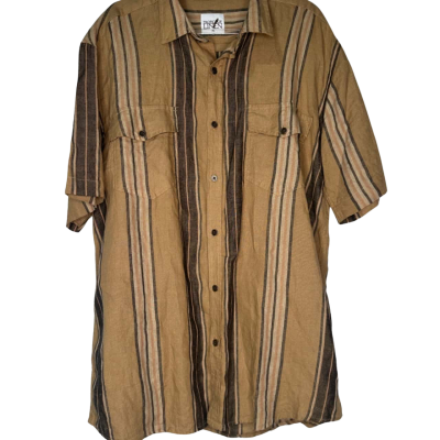  Mens  Tropical of Linen Size XL brown strip Short button up 100% linen shirt 