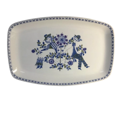 Ha painted Blue Patterned Plate approx 34 x 23cm