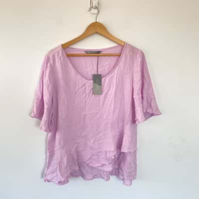 Katies Pink Peplum Woven Volume Top  Size 14