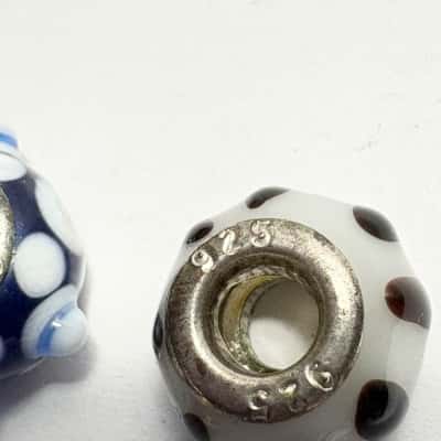 925 Set of 2 Charms in Blue/Black/Cream/White Tones