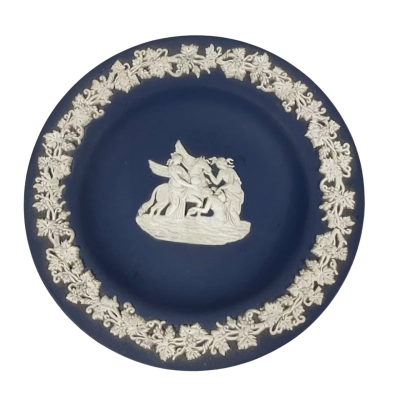 Wedgewood Dark Blue Jasperware Pegasus Trinket Plate, 17cm Diameter