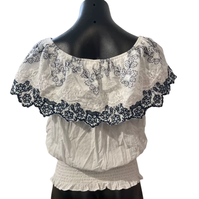  A shappe   Size L / M Off-the-shoulder Top Navy Blue / White 
