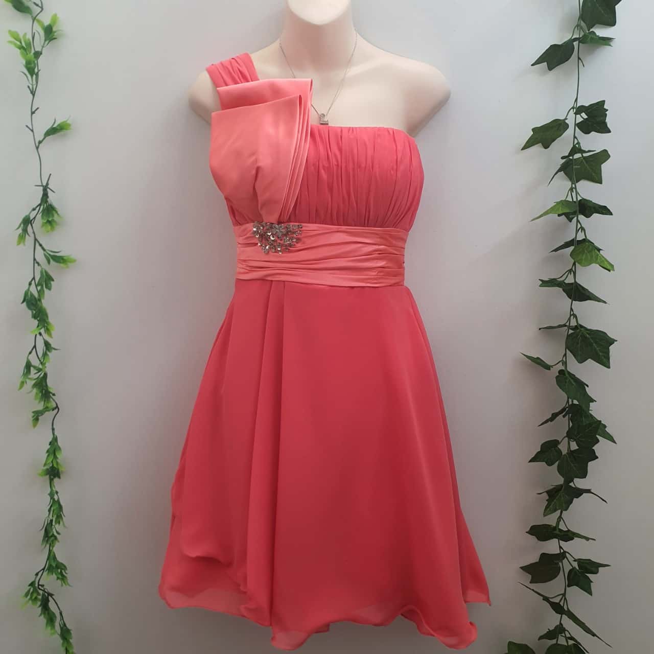 One Shoulder Pink Formal Mini Dress 