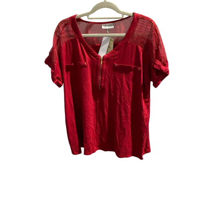 Autograph Womens  Size 16 Short Sleeve Top Red Mesh Panel  & Front Zipper RRP $49.99