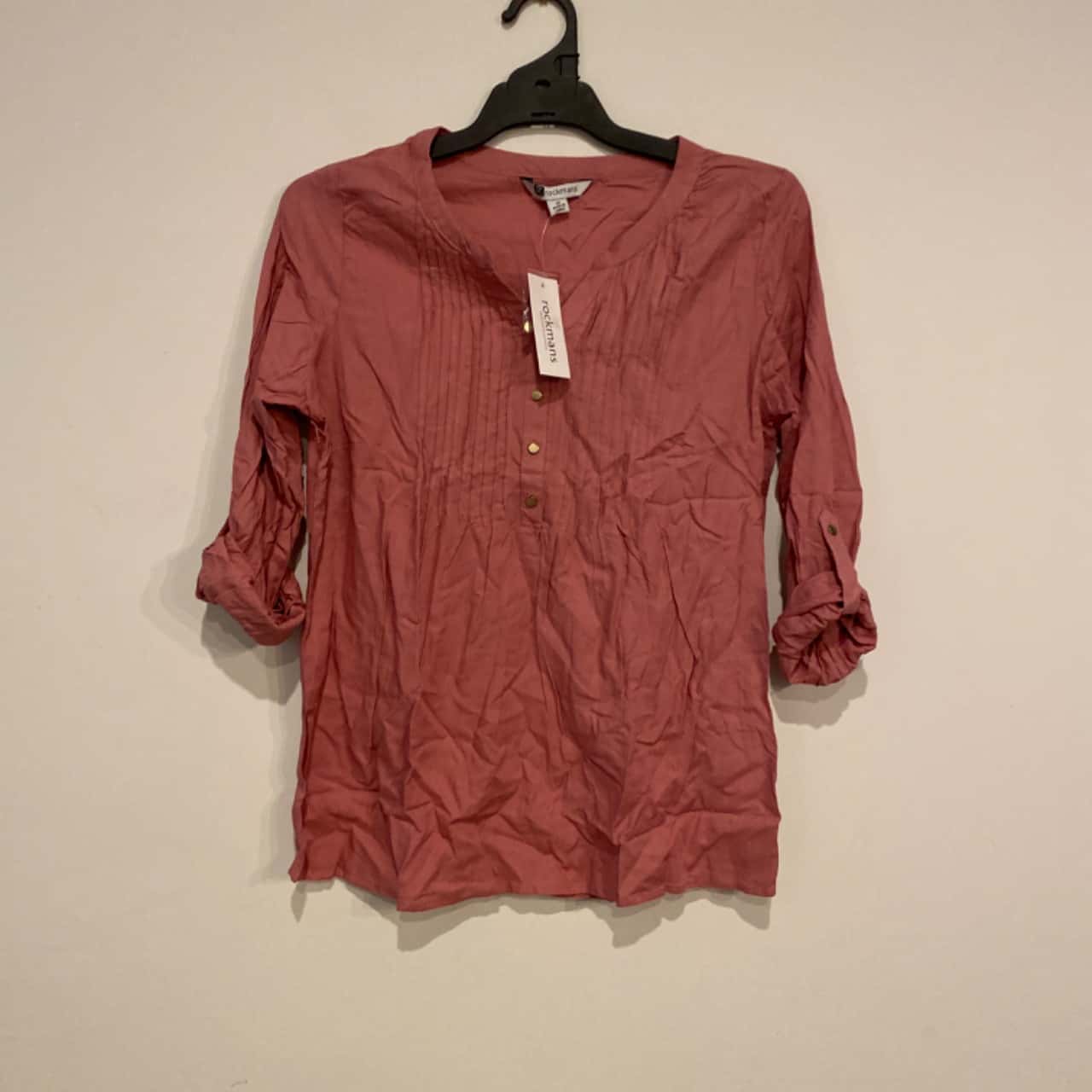 Rockmans Womens Size 12 Linen Pintuck Shirt Pink