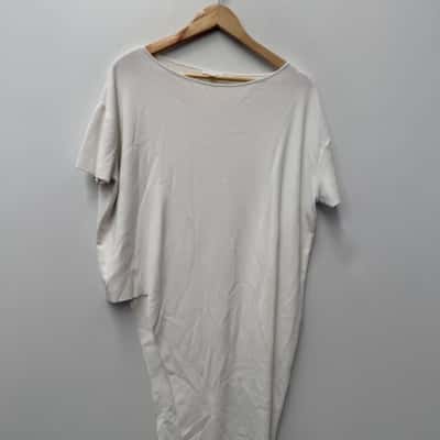 COS - Size M Asymmetrical Side Split White Knitted Long Line Top