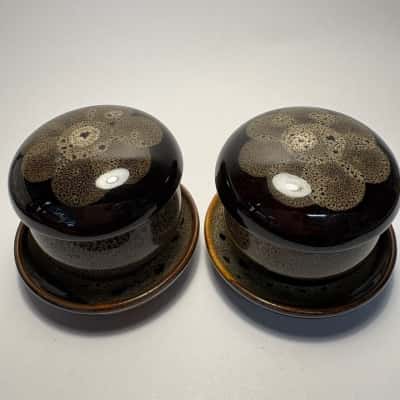 Korean ceramic tea cup set with Tenmoku-style glaze