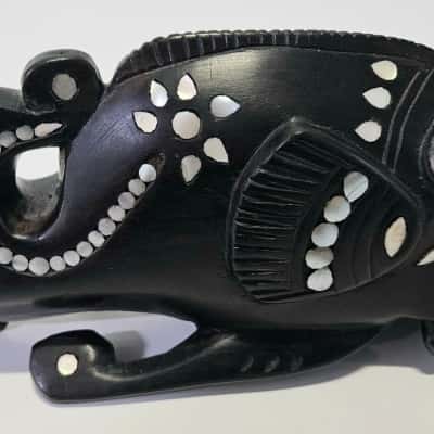 Hand Carved Wooden Fish with Intricate Mother of Pearl inlay.