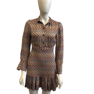 Sandro Paris Women's Size 34 Long Sleeve Mini Dress Multicoloured Pattern 