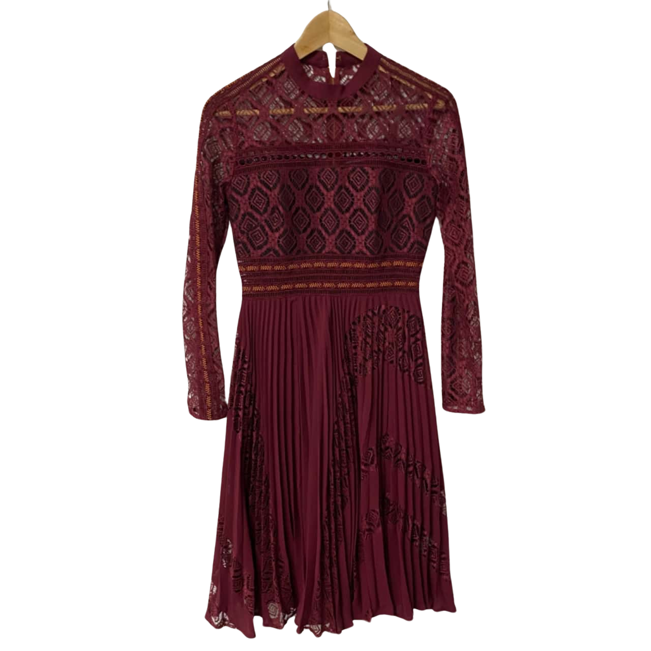 Self Portrait Womens Size 8 Long Sleeve / Midi Dress Maroon (s)