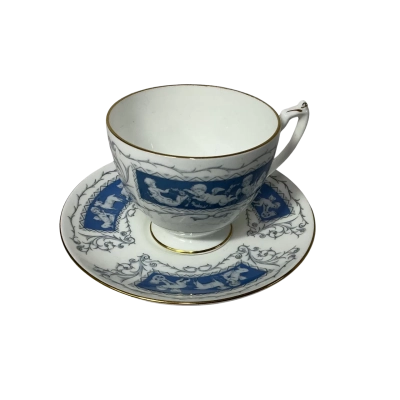 Coalport "Revelry" White / Blue Cherub Pattern Bone China Cup & Saucer